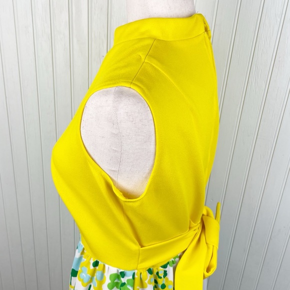 Vintage 60s 70s Puritan Young Forever Yellow Blue Floral Hostess Long Maxi Dress - Picture 9 of 15